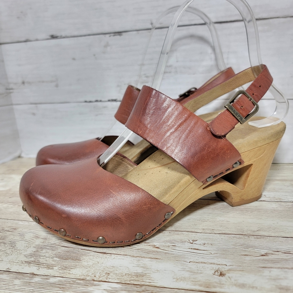Dansko Brown Leather Slingback Clogs - Picture 4 of 12